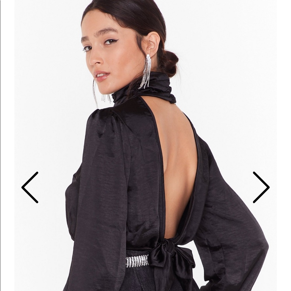 NWT: Nastygal High Neck Open Back Blouse
